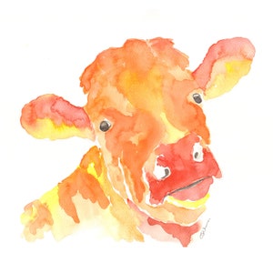 Cow, Guernsey cow painting, Watercolour painting of a Guernsey cow, Large Cow Prints,  Cow print, Kitchen print cow art by dylshouse