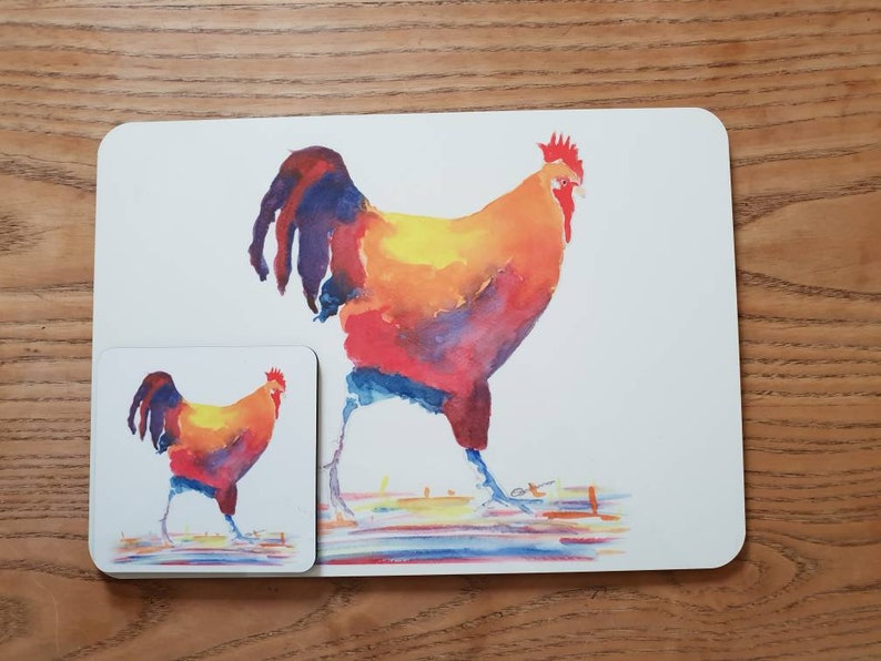 Placemats and coaster sets chicken printed placemats cockerel on a placemat table mats with chickens on