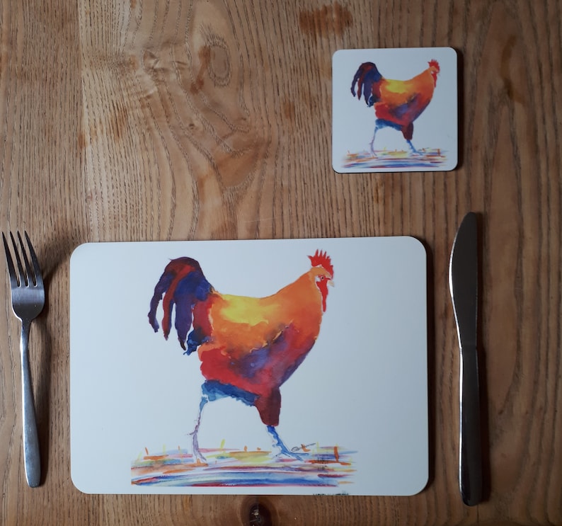 Placemats and coaster sets chicken printed placemats cockerel on a placemat table mats with chickens on
