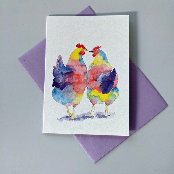 Greetings cards- pack of 4 blank cards- birthday cards, thank you cards,notelets. Watercolour cards. Animal cards, Art Cards,chickens cards