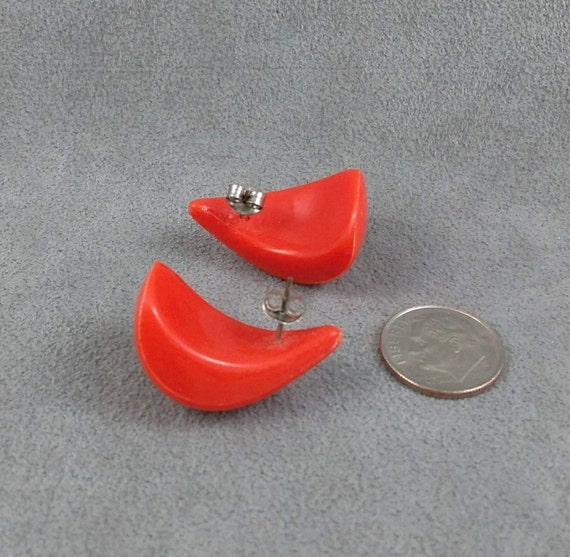 Pierced Earrings, Bright Coral, Plastic, Orange, … - image 3