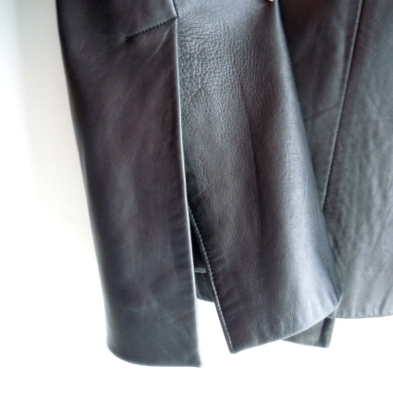 Three Quarter Length Coat Knee Length Leather Coat Women/'s Coat Size ML A-Line Leather Coat Black Leather Coat