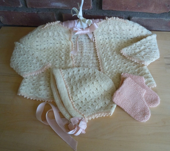 Vintage, Baby Girl’s Sweater Set, Handmade, 1950’s