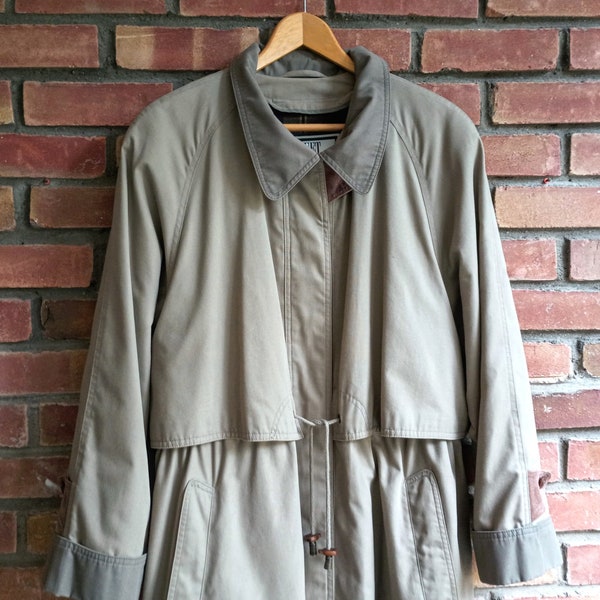 Raincoat, Trench Coat, Maxi/Tall, Taupe & Brown Suede, Wool Zip Out Lining, 1980's, Size 8/10/12.