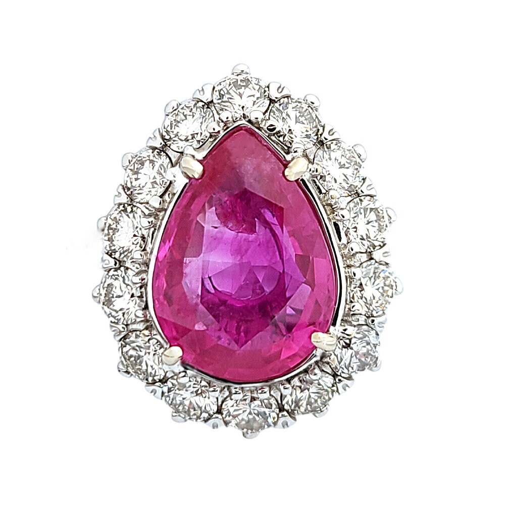 REAL Ruby Diamond Ring Pear 18K White gold Natural 6.64 CTW Burma Burmese LOTUS Certified