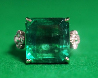 Natürlicher Smaragd Ring Diamant Gold Weiß 14K Echt Zambian Grün 11.19CTW GIA zertifiziert