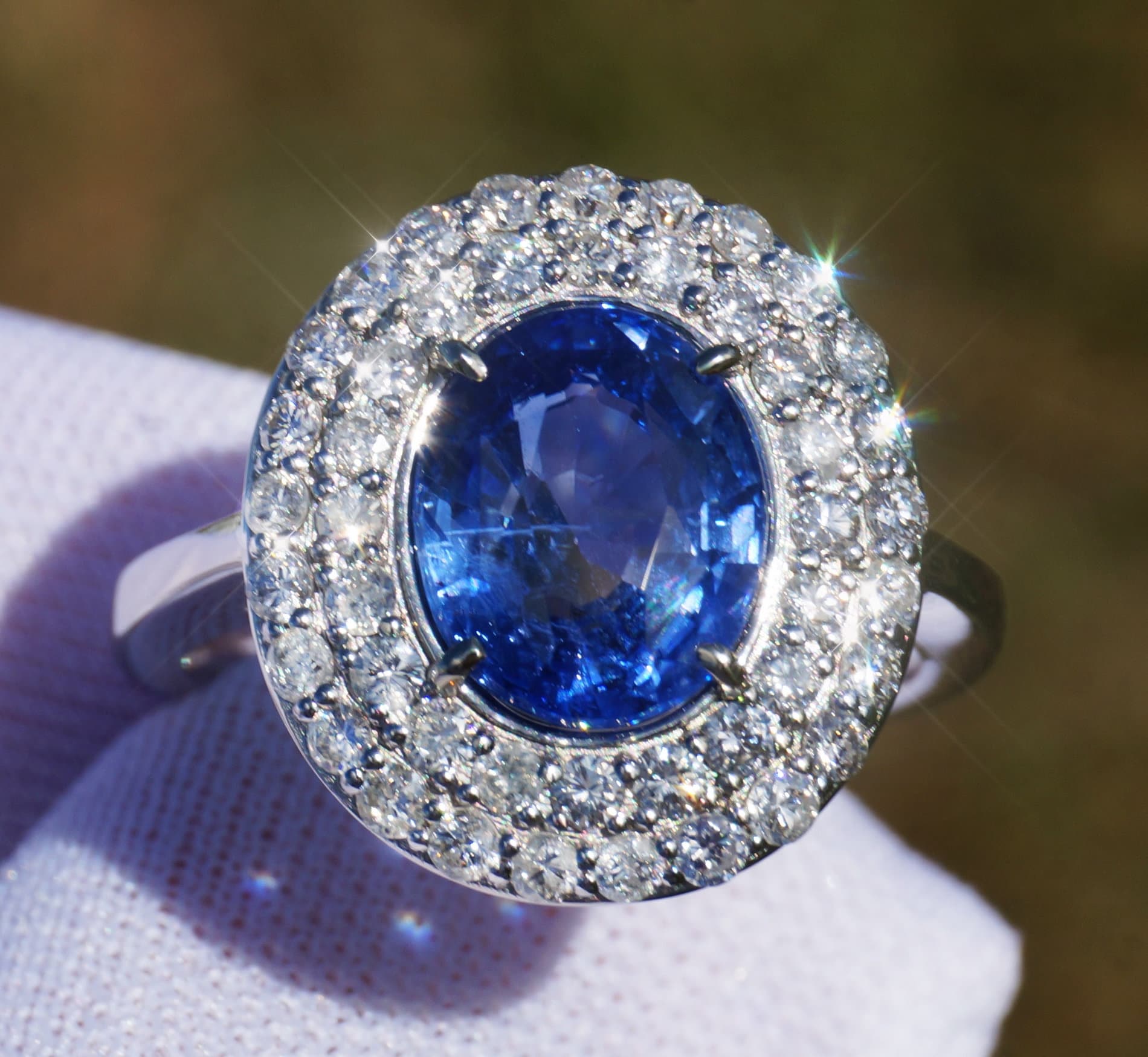 Sapphire Ring Diamond Gold 14k Natural Blue Ceylon 4.37CTW GIA Certified