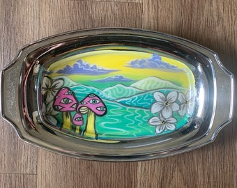 Hand painted mushroom fields tray