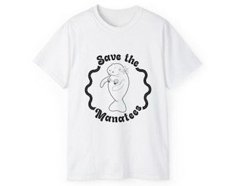 Save the Manatees Tee, Eco-Friendly Cotton T-Shirt, Whale Conservation Shirt, Cute Animal Lovers Gift, Earth Day Apparel