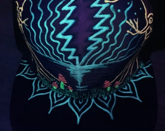 Hand painted Grateful Dead snap back hat, black light reactive and glow in the dark