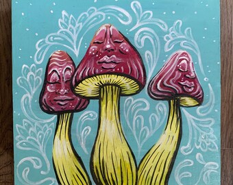 Hand Painted Funky Mushroom Cigar Box