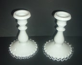 Fenton Glass Silvercrest White Tall Candlesticks