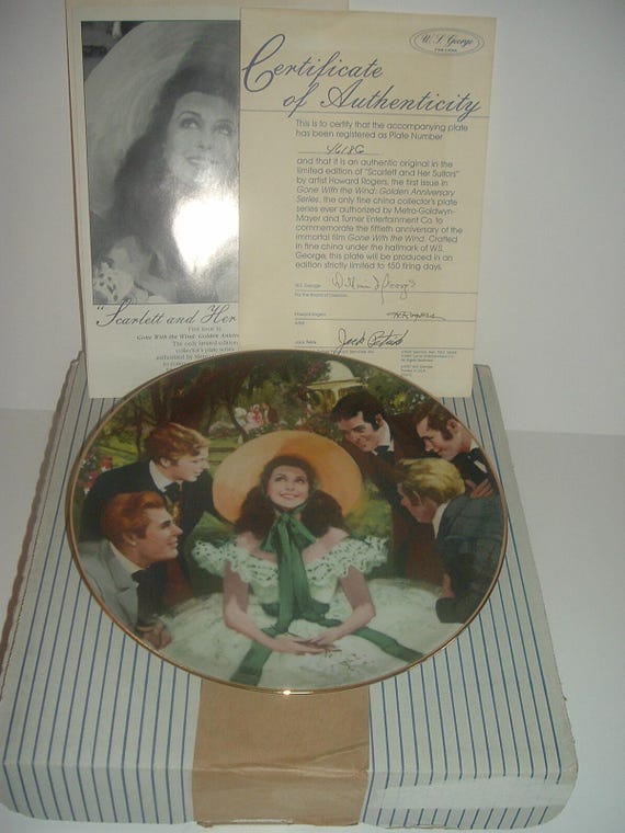 Gone with the Wind Anniversary Series Scarlett O'Hara and Her Suitors First Issue Plate w box & COA