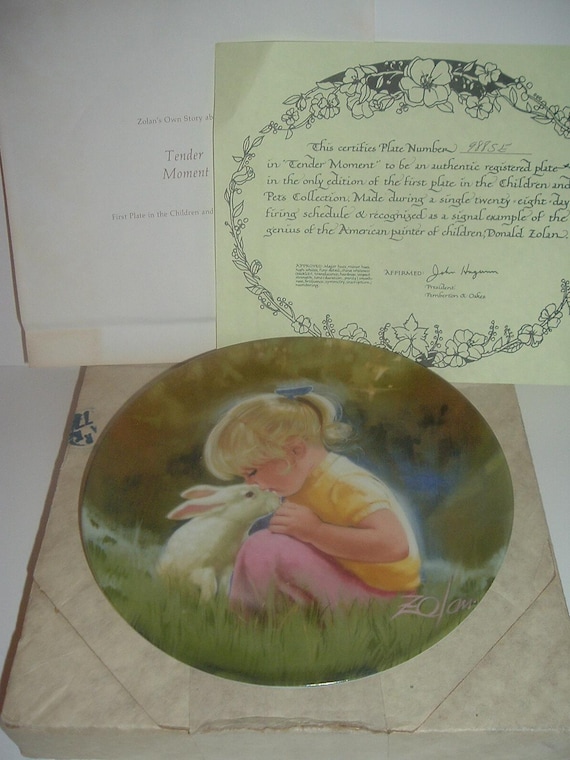 Donald Zolan Tender Moment Children and Pets Collection Plate w box & COA 1984