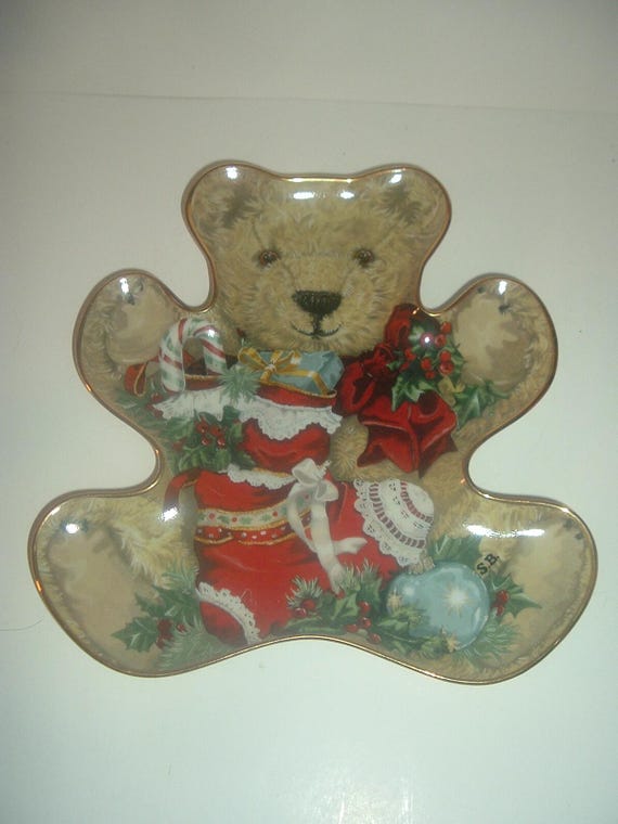 Teddys Christmas Stocking by Sarah Rengry Bear Shaped Plate for Franklin Mint
