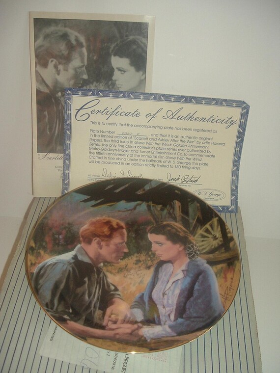 Gone with the Wind Anniversary Series Scarlett and Ashley After The War Plate w box & COA