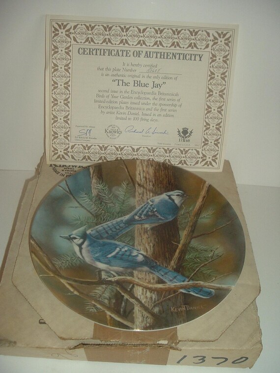 The Blue Jay Birds of Your Garden Plate 1985 w Box & COA