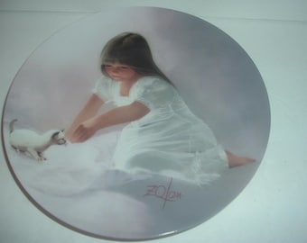 Donald Zolan Tender Beginning Children & Pet Collection Girl with Kitten Plate 1985