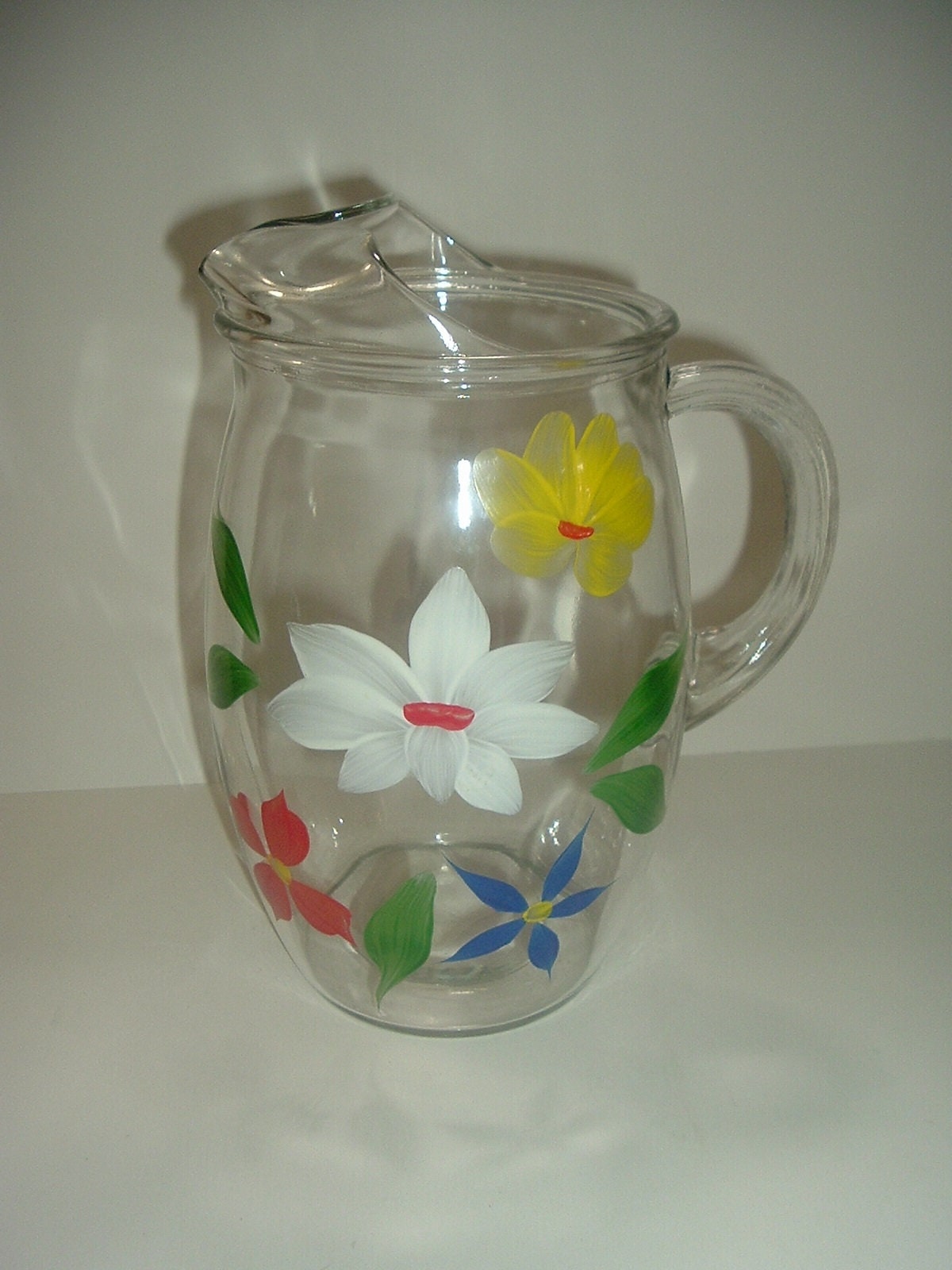 Mid Century Floral Lemonade Pitcher & 5 Glasses