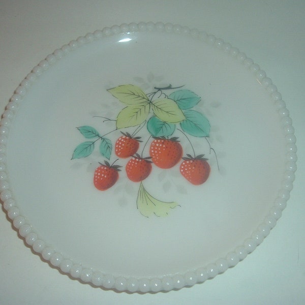 Westmoreland Milk Glass Strawberries Beaded Edge Fruit Plate