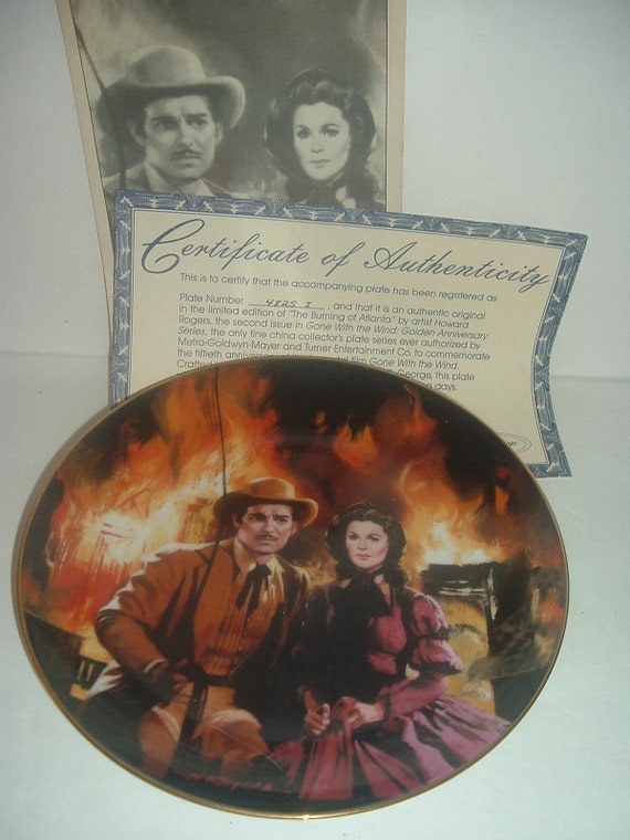 Gone with the Wind Scarlett and Rhett The Burning of Atlanta Plate W S George w COA 1988
