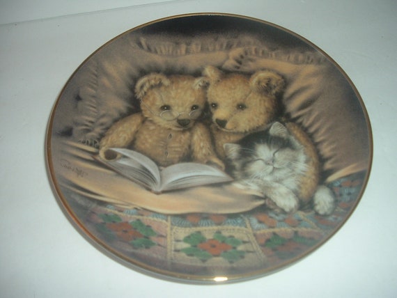 Bedtime Story by Sue Willis Teddy Bears & Cat Franklin Mint Plate