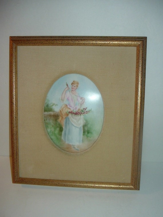 Oval Porcelain Portrait Hand Detailed Velvet Matte and Framed
