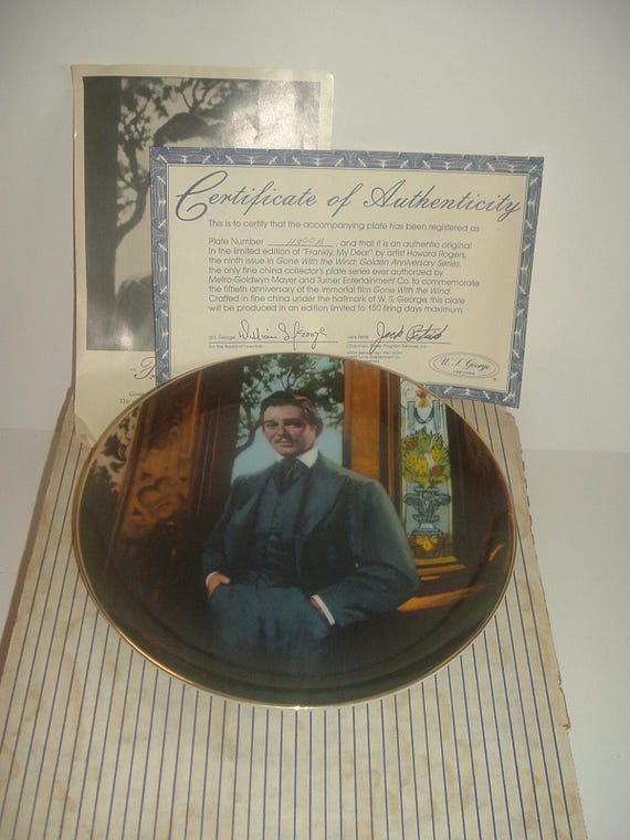 Gone with the Wind Anniversary Series Rhett Butler Frankly My Dear Plate w box & COA
