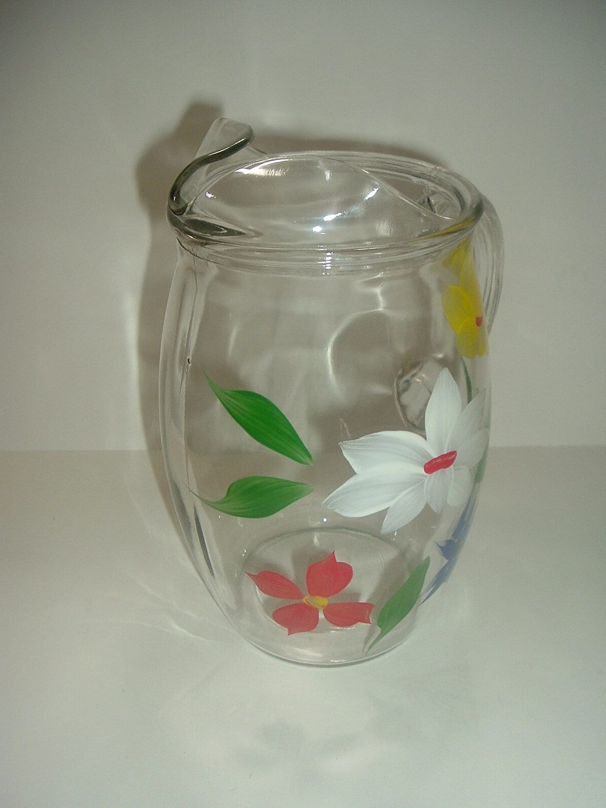 Mid Century Floral Lemonade Pitcher & 5 Glasses