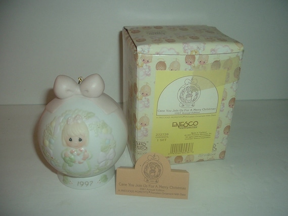 Enesco Precious Moments Cane You Join Us for Merry Christmas Round Ornament in box 1997