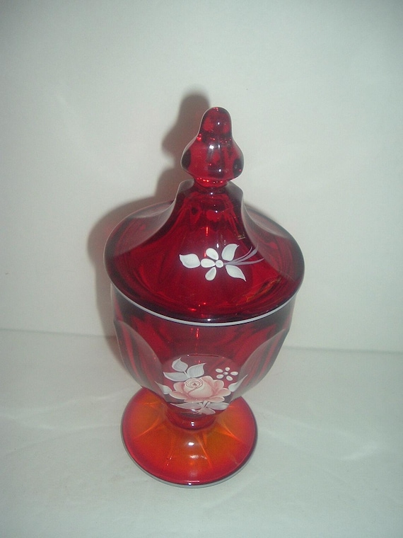 Westmoreland Hand Painted Artist Signed Lidded Compote 1979
