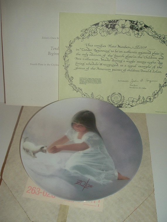 Donald Zolan Tender Beginning Children and Pets Plate w box & COA 1985