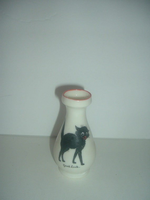 Willow Art Longton Miniature Vase Black Cat Good Luck