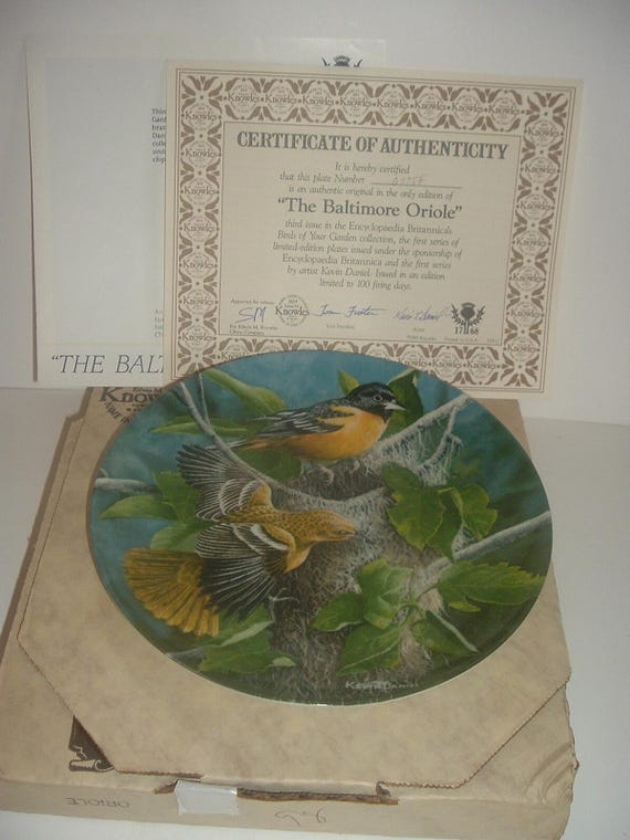 The Baltimore Oriole Birds of Your Garden Plate 1985 w Box & COA