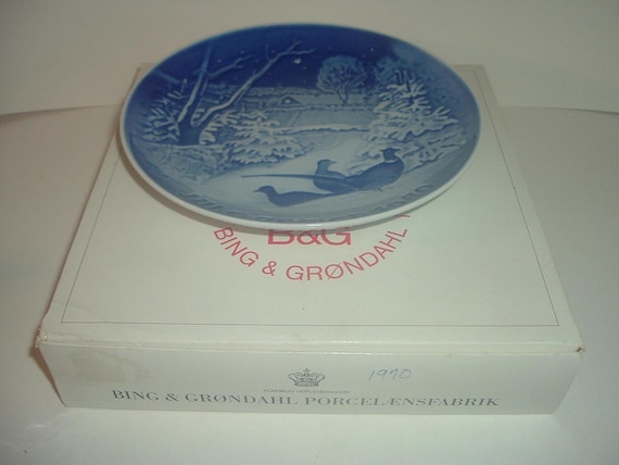 Bing & Grondahl 1970 Pheasants in the Snow at Christmas Plate with box
