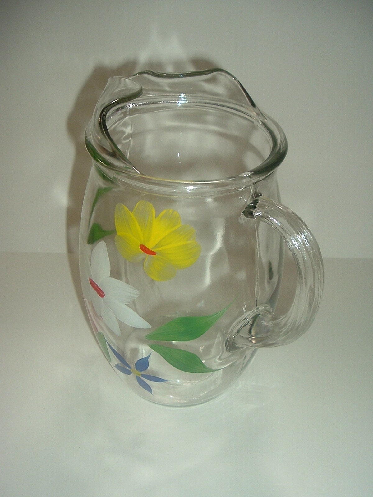 Mid Century Floral Lemonade Pitcher & 5 Glasses