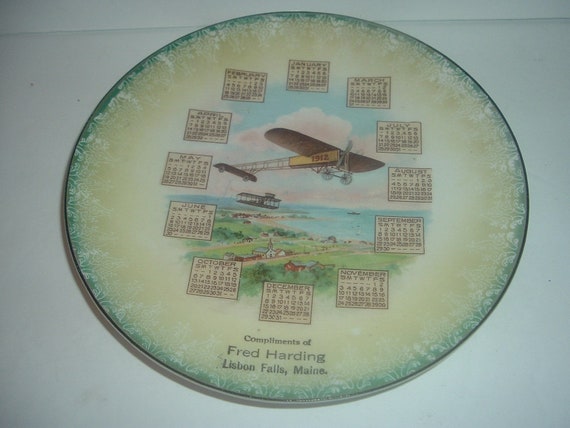 1912 Airplane Biplane Calender Advertising Plate