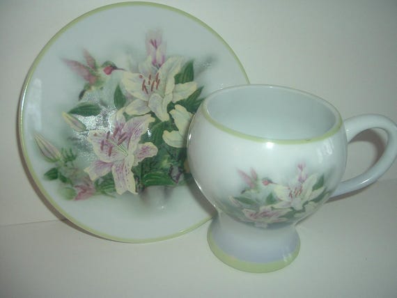 Lena Liu Hummingbird & Lilies Cup and Plate for Telefloral