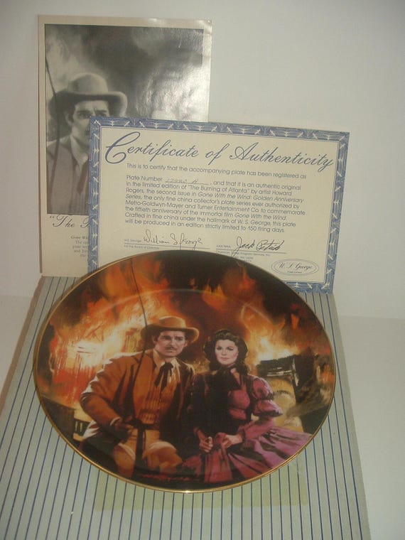 Gone with the Wind Anniversary Series Scarlett Rhett Burning of Atlanta Plate w box & COA