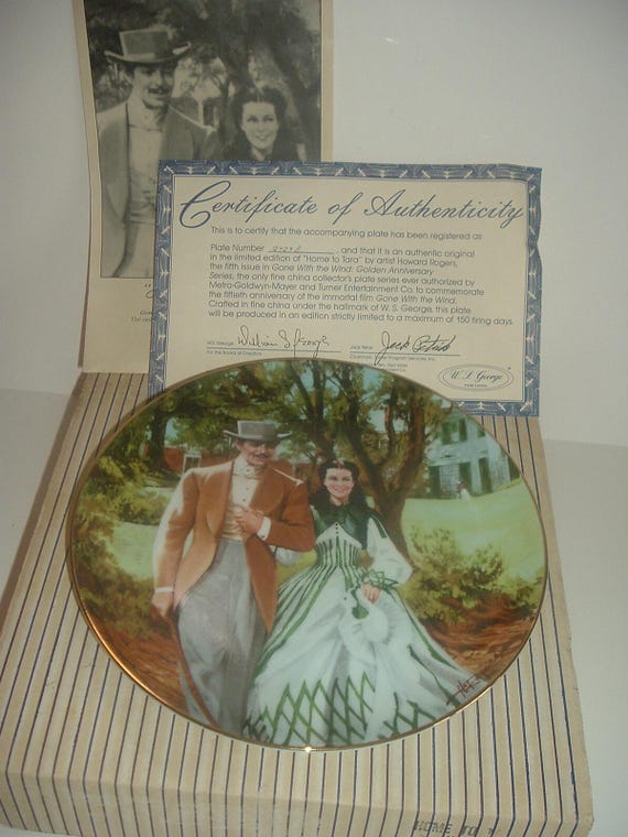 Gone with the Wind Anniversary Series Scarlett Rhett Home To Tara Plate w box & COA