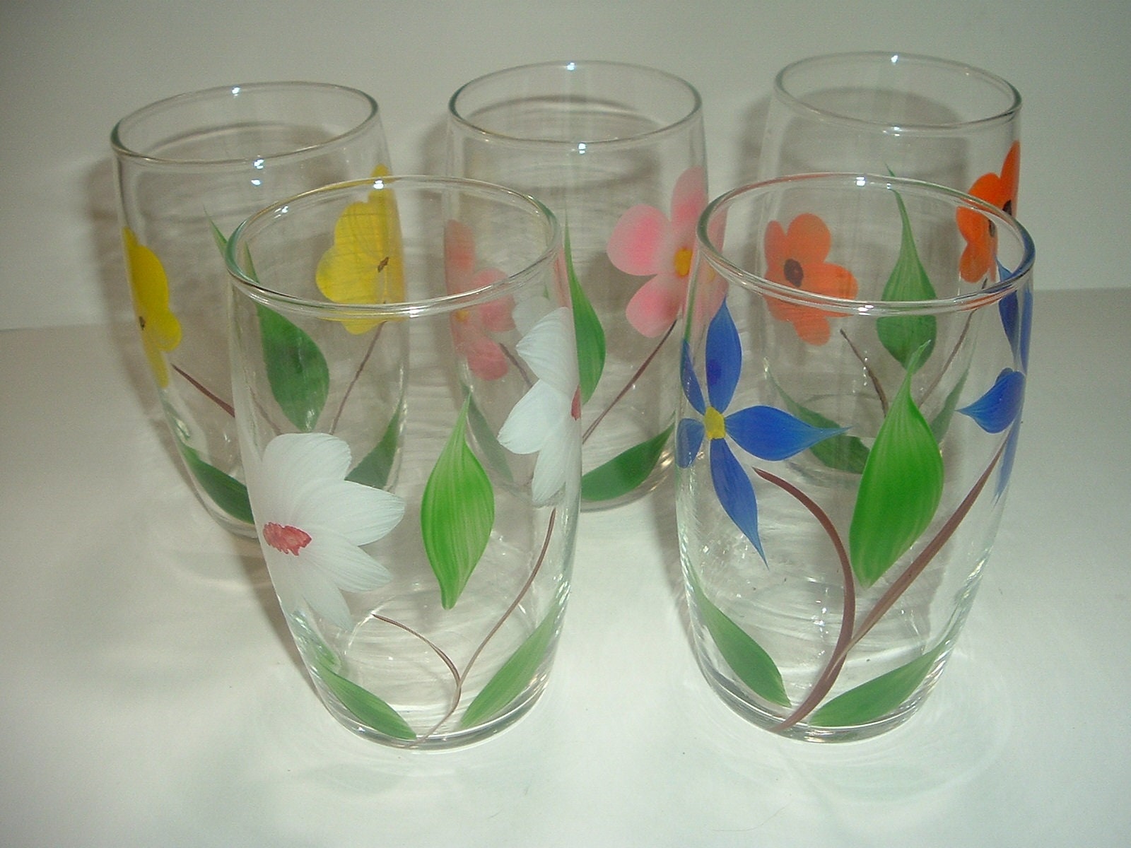 Mid Century Floral Lemonade Pitcher & 5 Glasses