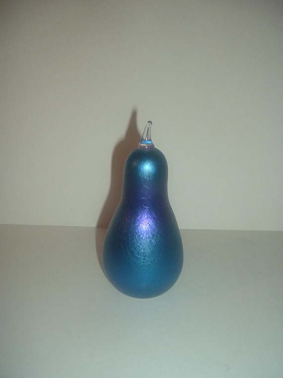 Orient & Flume Iridescent Pear Art Glass Paperweight