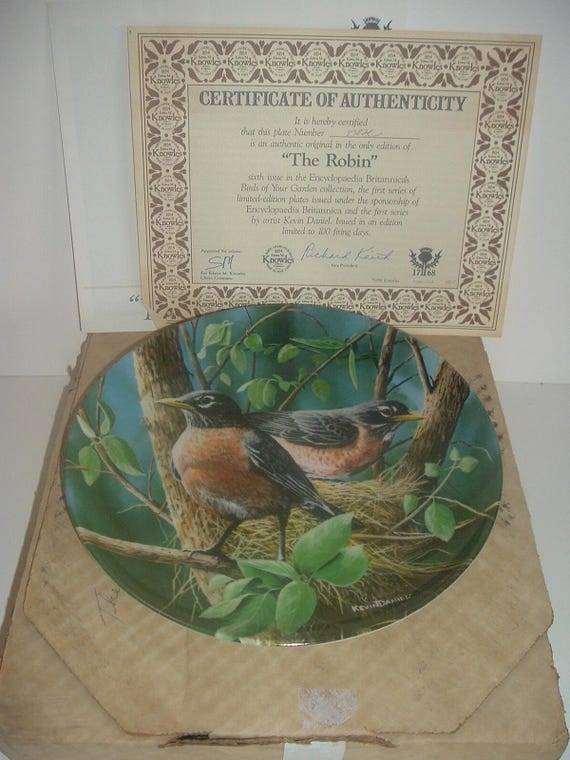 The Robin Birds of Your Garden Plate 1986 w Box & COA