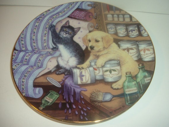 Inferior Decorators Little Shopkeepers Dog Cat Plate by Gre Gerardi 1991