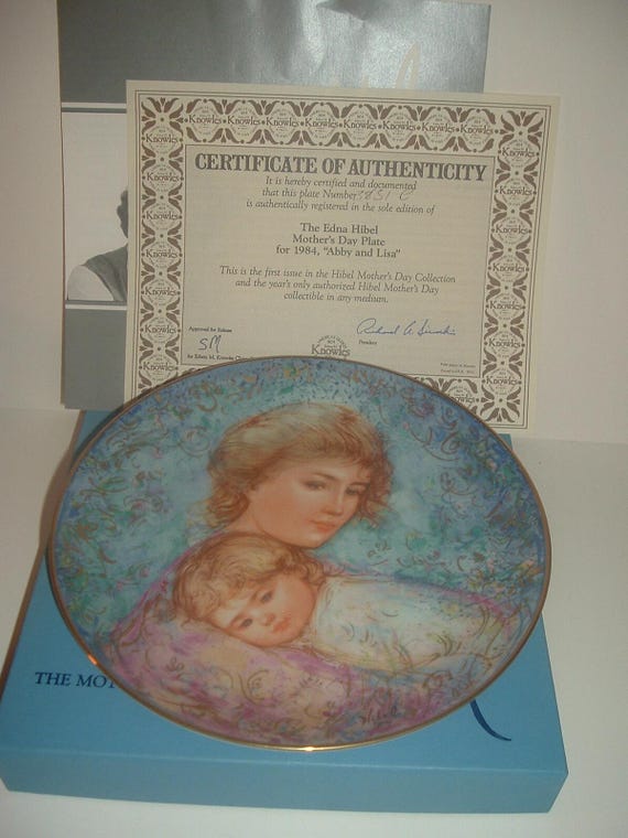 Edna Hibel Mothers Day Abby and Lisa Plate with COA and Box