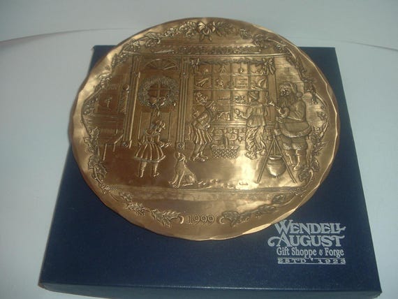 Wendell August Forge Bronze Christmas Wishes 1999 Plate with box