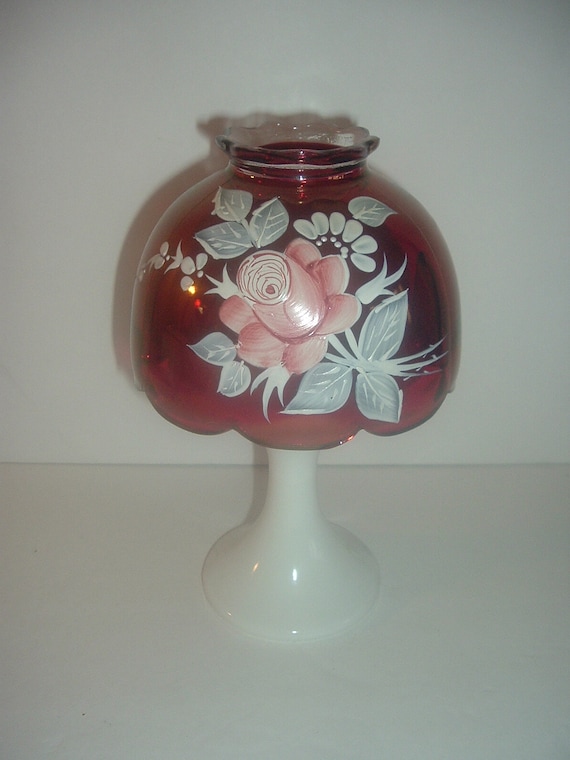Westmoreland Glass Fairy Lamp Hand Painted Roses Artist Signed Peltier 1976