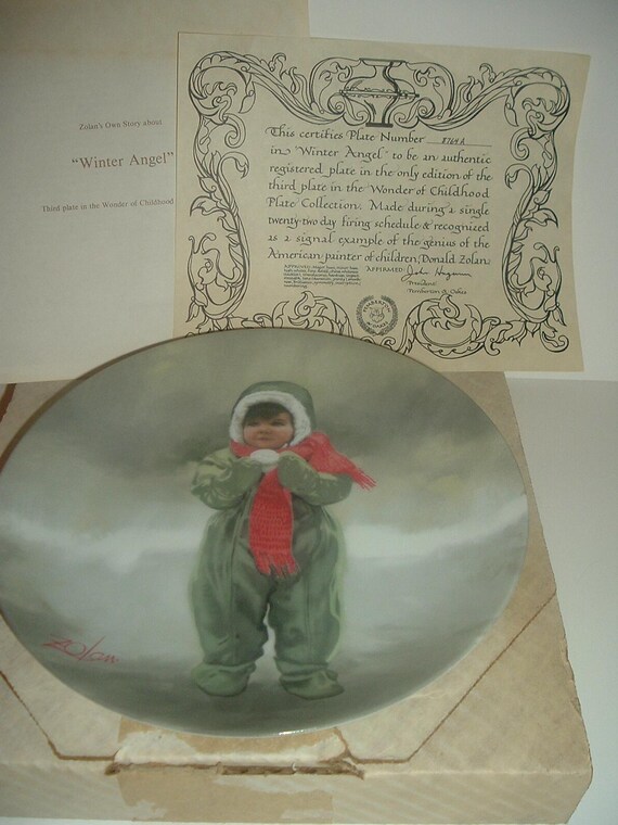 Donald Zolan Winter Angel Wonder of Childhood Plate w box & COA 1984