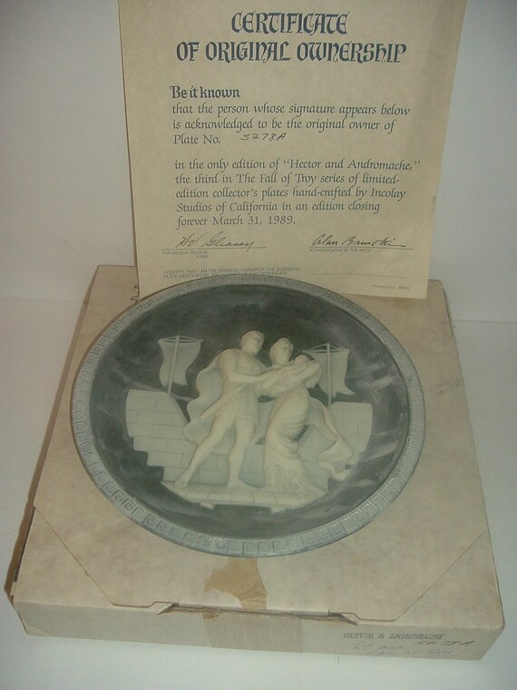 1989 Incolay Studios Hector and Andromache The Fall of Troy Plate w/ COA and Box