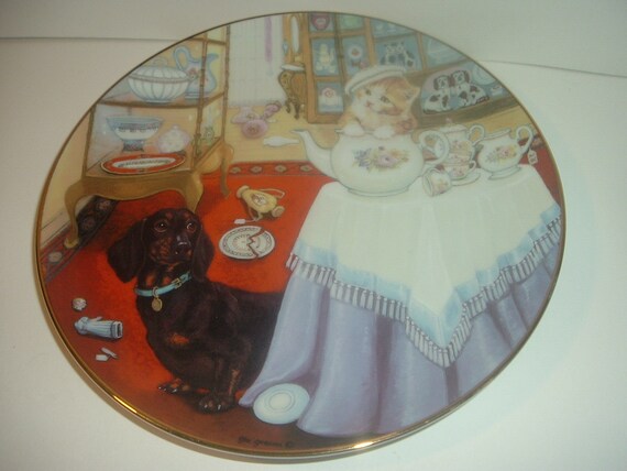 Break Time Little Shopkeepers Dog Cat Plate by Gre Gerardi 1990